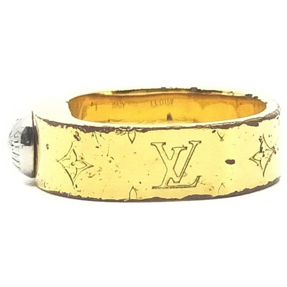 Louis Vuitton Gold Tone Monogram LV Nanogram Ring - Picture 11 of 12